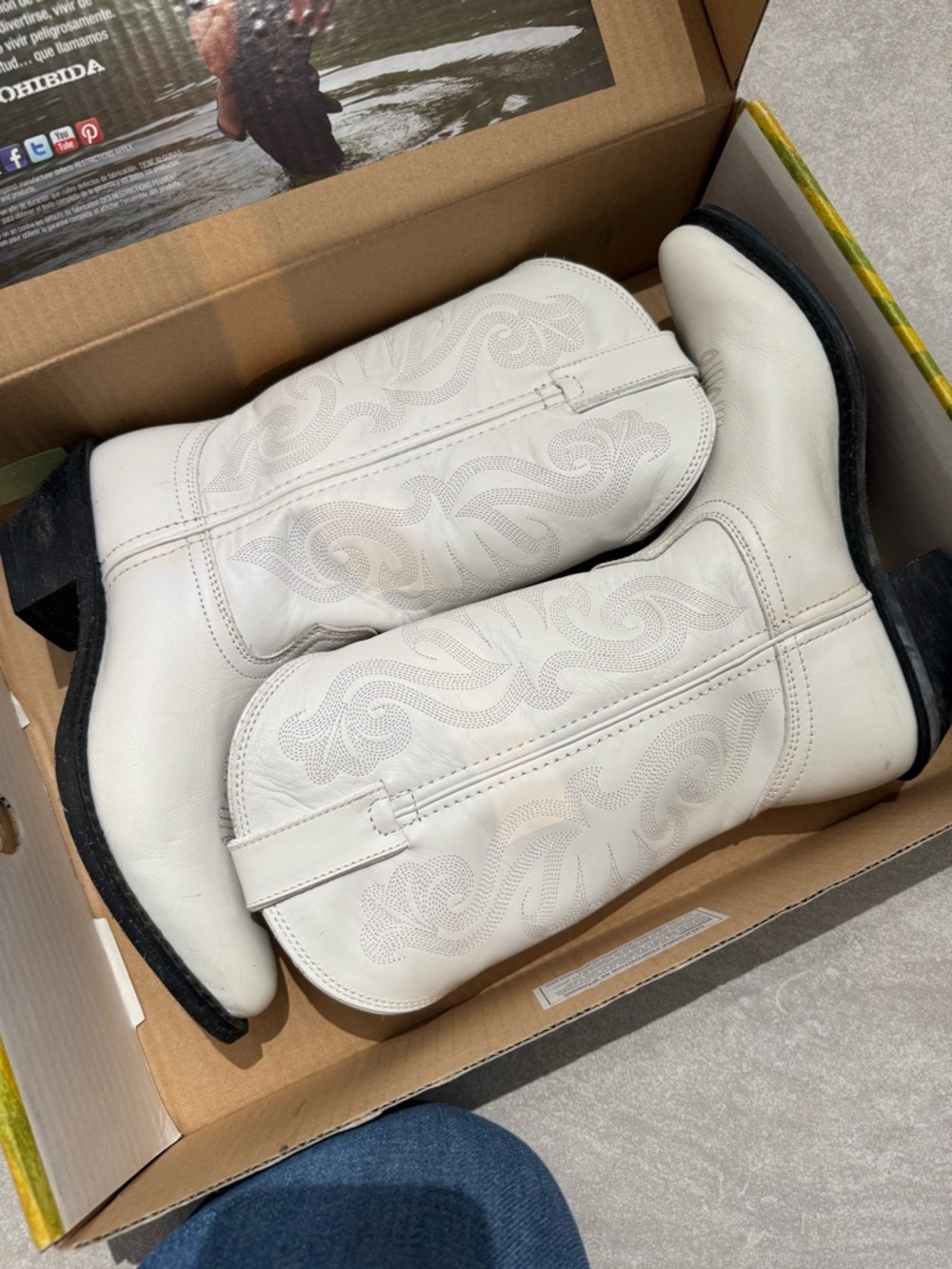 Durango White Leather Western Cowboy Boots for Women-6.5